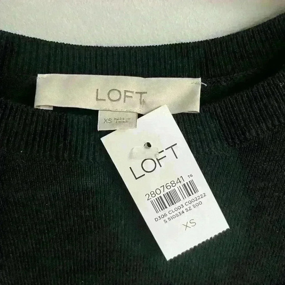 LOFT Tie Cuff Mixed Media Sweater Size XS Black Blue Long Sleeve Pullover  Top - Picture 9 of 10